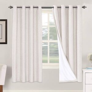 Linen Blackout Curtains 72 Inches Blackout Anti-Rust Grommet 2 Panels, Ivory